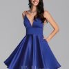 Semi-formal & Cocktail | A-line V-Neck Short Satin Cocktail Dress As Picture – Womens