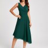 Semi-formal & Cocktail | A-line V-Neck Tea-Length Chiffon Cocktail Dress Dark Green – Womens