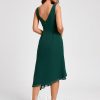 Semi-formal & Cocktail | A-line V-Neck Tea-Length Chiffon Cocktail Dress Dark Green – Womens