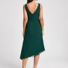 Semi-formal & Cocktail | A-line V-Neck Tea-Length Chiffon Cocktail Dress Dark Green – Womens