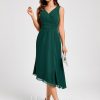 Semi-formal & Cocktail | A-line V-Neck Tea-Length Chiffon Cocktail Dress Dark Green – Womens