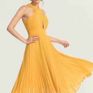 Semi-formal & Cocktail | A-line V-Neck Tea-Length Chiffon Cocktail Dress With Pleated As Picture – Womens