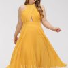 Semi-formal & Cocktail | A-line V-Neck Tea-Length Chiffon Cocktail Dress With Pleated As Picture – Womens