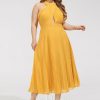 Semi-formal & Cocktail | A-line V-Neck Tea-Length Chiffon Cocktail Dress With Pleated As Picture – Womens