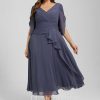 Semi-formal & Cocktail | A-line V-Neck Tea-Length Chiffon Cocktail Dress With Pleated Stormy – Womens