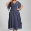 Semi-formal & Cocktail | A-line V-Neck Tea-Length Chiffon Cocktail Dress With Pleated Stormy – Womens