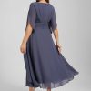 Semi-formal & Cocktail | A-line V-Neck Tea-Length Chiffon Cocktail Dress With Pleated Stormy – Womens