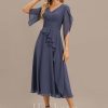 Semi-formal & Cocktail | A-line V-Neck Tea-Length Chiffon Cocktail Dress With Pleated Stormy – Womens