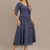 Semi-formal & Cocktail | A-line V-Neck Tea-Length Chiffon Cocktail Dress With Pleated Stormy – Womens