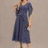 Semi-formal & Cocktail | A-line V-Neck Tea-Length Chiffon Cocktail Dress With Pleated Stormy – Womens