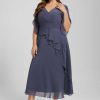 Semi-formal & Cocktail | A-line V-Neck Tea-Length Chiffon Cocktail Dress With Pleated Stormy – Womens