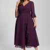 Semi-formal & Cocktail | A-line V-Neck Tea-Length Chiffon Cocktail Dress With Ruffle Grape – Womens