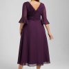 Semi-formal & Cocktail | A-line V-Neck Tea-Length Chiffon Cocktail Dress With Ruffle Grape – Womens