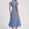 Semi-formal & Cocktail | A-line V-Neck Tea-Length Chiffon Cocktail Dress With Ruffle Slate Blue – Womens