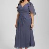 Semi-formal & Cocktail | A-line V-Neck Tea-Length Chiffon Cocktail Dress With Ruffle Stormy – Womens