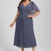 Semi-formal & Cocktail | A-line V-Neck Tea-Length Chiffon Cocktail Dress With Ruffle Stormy – Womens