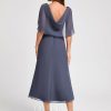 Semi-formal & Cocktail | A-line V-Neck Tea-Length Chiffon Cocktail Dress With Ruffle Stormy – Womens