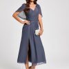 Semi-formal & Cocktail | A-line V-Neck Tea-Length Chiffon Cocktail Dress With Ruffle Stormy – Womens