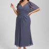 Semi-formal & Cocktail | A-line V-Neck Tea-Length Chiffon Cocktail Dress With Ruffle Stormy – Womens