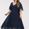 Semi-formal & Cocktail | A-line V-Neck Tea-Length Lace Chiffon Cocktail Dress With Sequins As Picture – Womens