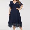 Semi-formal & Cocktail | A-line V-Neck Tea-Length Lace Chiffon Cocktail Dress With Sequins As Picture – Womens