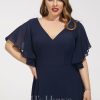 Semi-formal & Cocktail | A-line V-Neck Tea-Length Lace Chiffon Cocktail Dress With Sequins As Picture – Womens