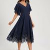 Semi-formal & Cocktail | A-line V-Neck Tea-Length Lace Chiffon Cocktail Dress With Sequins As Picture – Womens