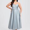 Semi-formal & Cocktail | A-line V-Neck Tea-Length Satin Cocktail Dress Ice Blue – Womens