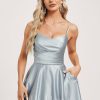 Semi-formal & Cocktail | A-line V-Neck Tea-Length Satin Cocktail Dress Ice Blue – Womens