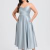 Semi-formal & Cocktail | A-line V-Neck Tea-Length Satin Cocktail Dress Ice Blue – Womens