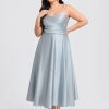 Semi-formal & Cocktail | A-line V-Neck Tea-Length Satin Cocktail Dress Ice Blue – Womens