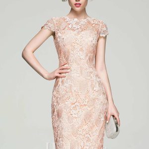 Semi-formal & Cocktail | Bodycon Scoop Knee-Length Lace Cocktail Dress As Picture – Womens