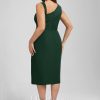 Semi-formal & Cocktail | Sheath/Column Asymmetrical Knee-Length Chiffon Cocktail Dress With Ruffle Hunter Green – Womens