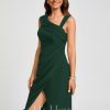 Semi-formal & Cocktail | Sheath/Column Asymmetrical Knee-Length Chiffon Cocktail Dress With Ruffle Hunter Green – Womens