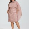 Semi-formal & Cocktail | Sheath/Column High Neck Knee-Length Lace Chiffon Cocktail Dress Dusty Rose – Womens