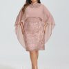 Semi-formal & Cocktail | Sheath/Column High Neck Knee-Length Lace Chiffon Cocktail Dress Dusty Rose – Womens