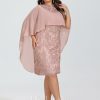 Semi-formal & Cocktail | Sheath/Column High Neck Knee-Length Lace Chiffon Cocktail Dress Dusty Rose – Womens