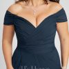 Semi-formal & Cocktail | Sheath/Column Off the Shoulder Asymmetrical Chiffon Cocktail Dress With Ruffle Dark Navy – Womens