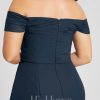 Semi-formal & Cocktail | Sheath/Column Off the Shoulder Asymmetrical Chiffon Cocktail Dress With Ruffle Dark Navy – Womens