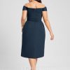 Semi-formal & Cocktail | Sheath/Column Off the Shoulder Asymmetrical Chiffon Cocktail Dress With Ruffle Dark Navy – Womens