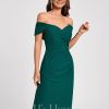 Semi-formal & Cocktail | Sheath/Column Off the Shoulder Knee-Length Chiffon Cocktail Dress With Ruffle Peacock – Womens