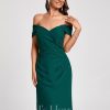 Semi-formal & Cocktail | Sheath/Column Off the Shoulder Knee-Length Chiffon Cocktail Dress With Ruffle Peacock – Womens