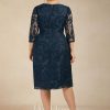 Semi-formal & Cocktail | Sheath/Column Scoop Knee-Length Lace Cocktail Dress Dark Navy – Womens