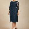 Semi-formal & Cocktail | Sheath/Column Scoop Knee-Length Lace Cocktail Dress Dark Navy – Womens