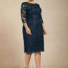 Semi-formal & Cocktail | Sheath/Column Scoop Knee-Length Lace Cocktail Dress Dark Navy – Womens