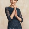 Semi-formal & Cocktail | Sheath/Column Scoop Knee-Length Lace Cocktail Dress Dark Navy – Womens