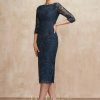 Semi-formal & Cocktail | Sheath/Column Scoop Knee-Length Lace Cocktail Dress Dark Navy – Womens