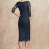 Semi-formal & Cocktail | Sheath/Column Scoop Knee-Length Lace Cocktail Dress Dark Navy – Womens