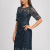 Semi-formal & Cocktail | Sheath/Column Scoop Knee-Length Lace Cocktail Dress With Sequins Dark Navy – Womens