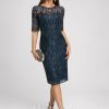 Semi-formal & Cocktail | Sheath/Column Scoop Knee-Length Lace Cocktail Dress With Sequins Dark Navy – Womens